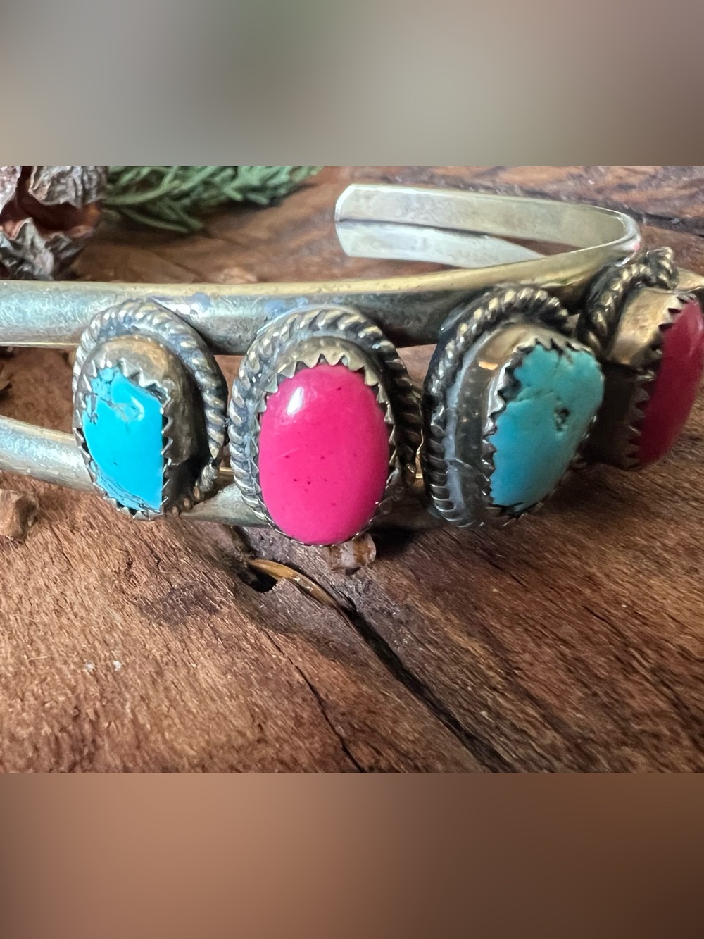 Navajo Coin Silver Bracelet Cuff Blue Turquoise Red Coral XL - Picture 3 of 10